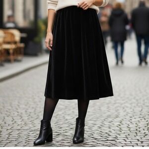 Vtg Summit Sportswear Skirt Womens Size 16 Black Goth Velvet Aline Midi Side Zip